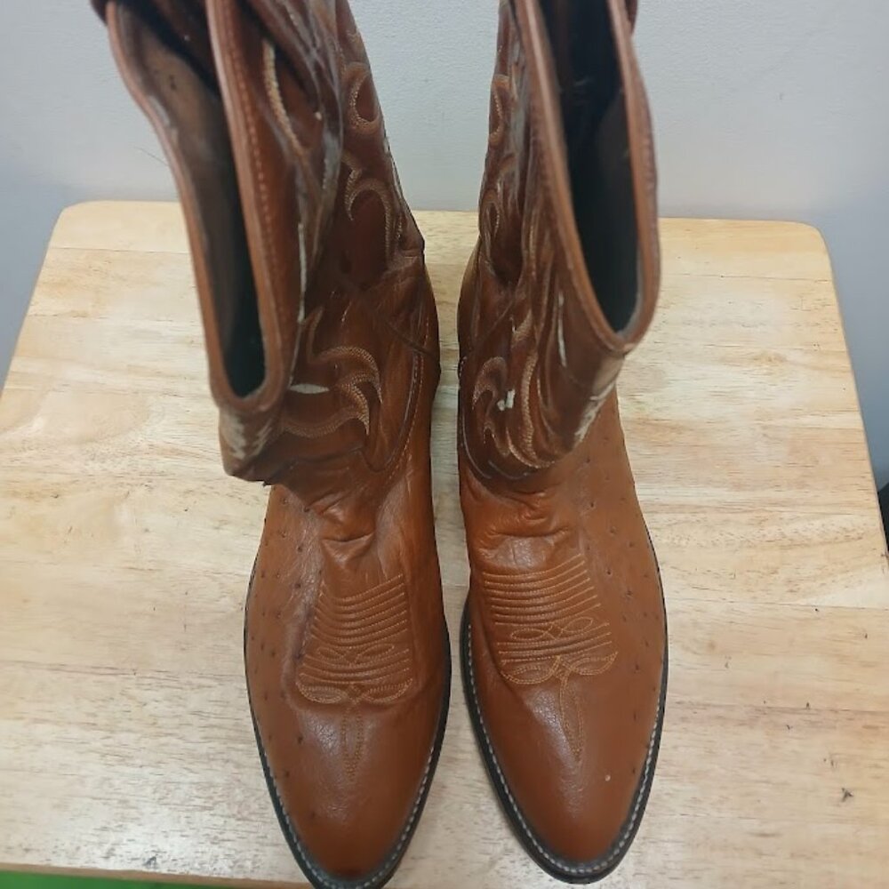 Tony Lama CZ872 9.5 D Peanut Brittle Brown Ostrich Cowboy Western Boots - Picture 13 of 16
